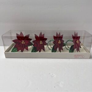 Dept 56 Holiday Poinsettia Napkin Rings Set 4352-4 set of 4 red and green